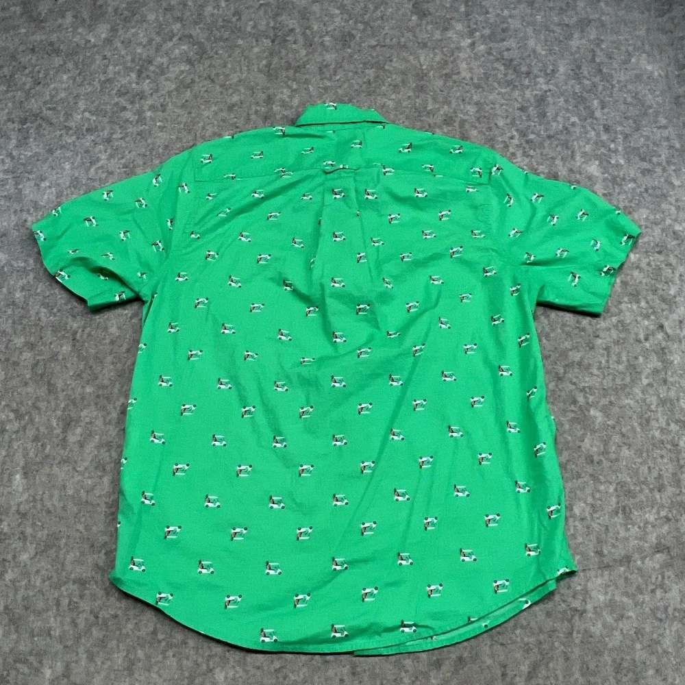 Lands End Shirt Mens M Green Golf Cart Print Short Sleeve Button Traditional Fit